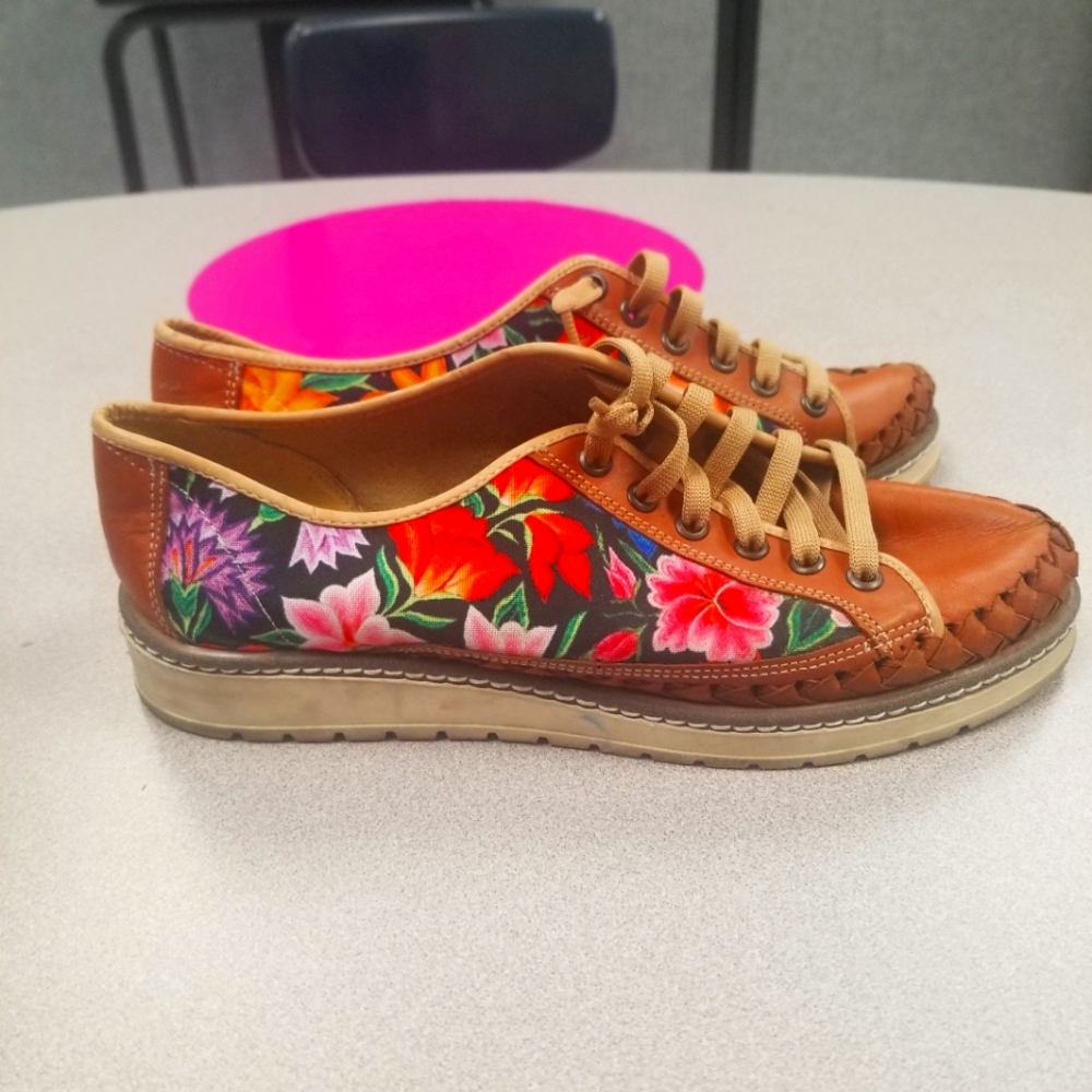 Designer Leather Floral Sneakers